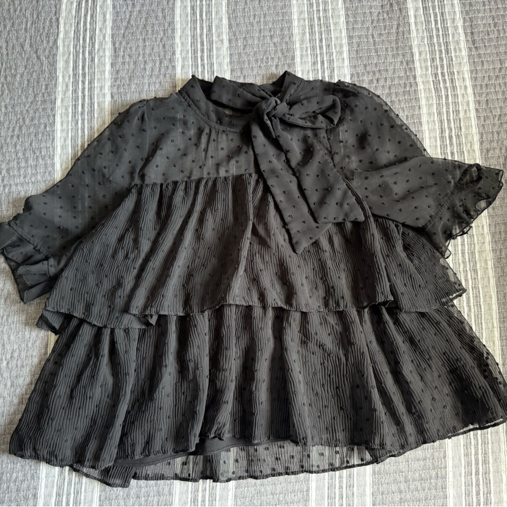 Zara Black Babydoll Blouse with Bow Detail